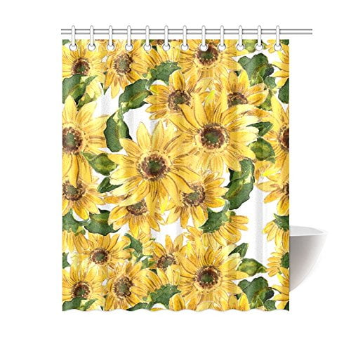 Mkhert Blooming Yellow Flowers Sunflower Painting Decor Waterproof Polyester Bathroom Shower Curtain Bath 60x72 Inch Com Mkhert Blooming Yellow Flowers, Sunflower Shower Curtains And Accessories