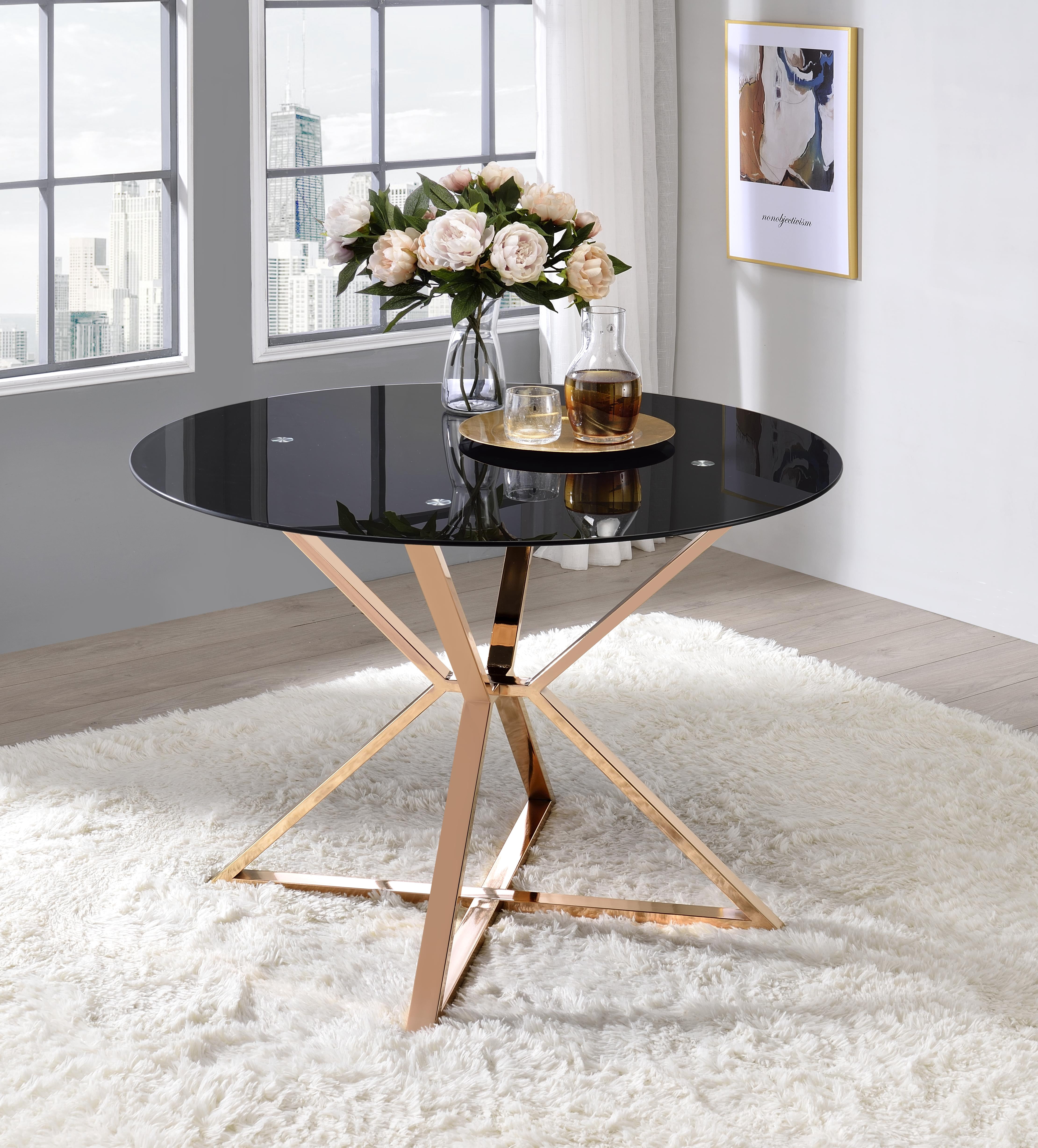 Furniture of America Poh Contemporary Glass Top Dining Table, Gold