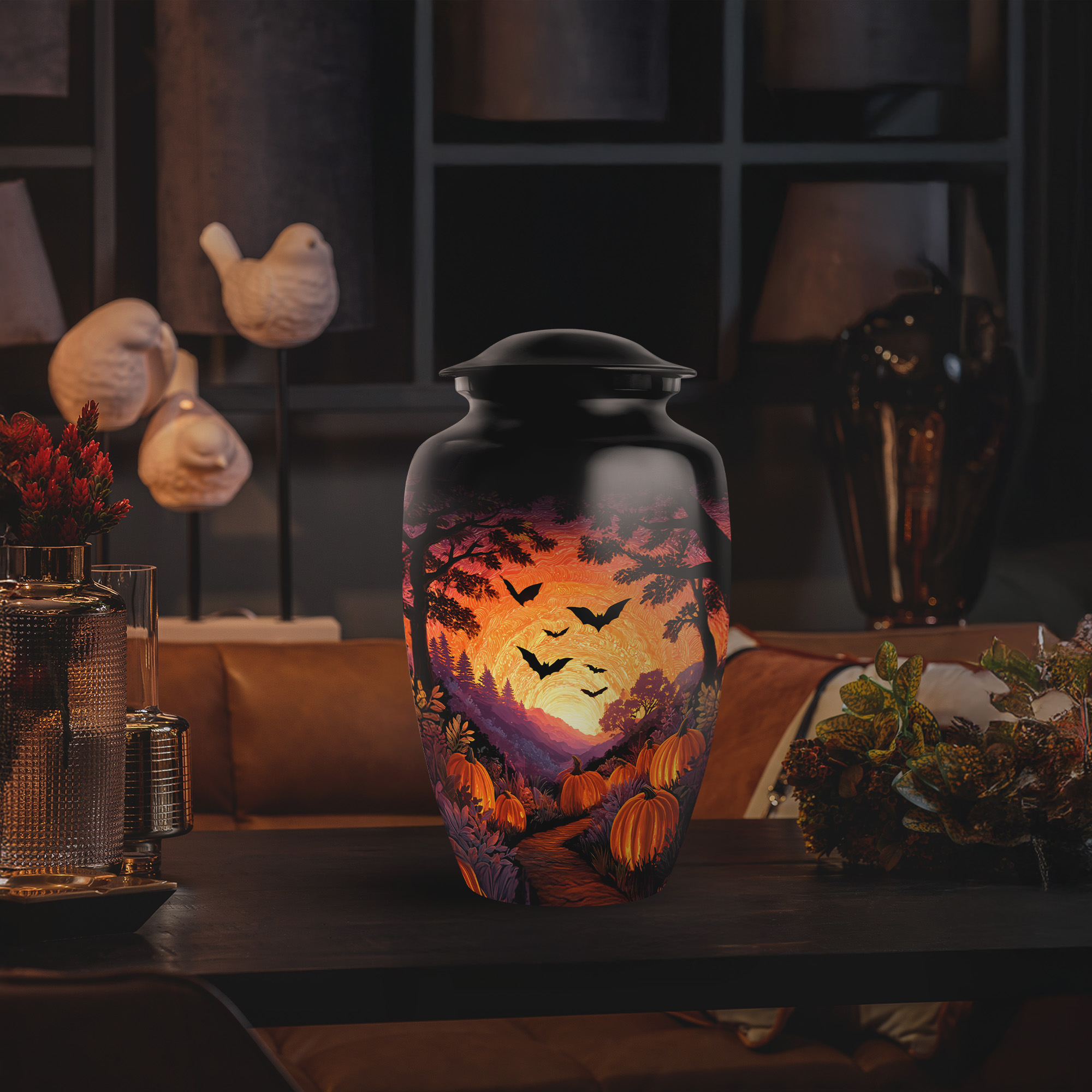 Yatskia Sunset Halloween Large Funeral Burial Urns for Human Ashes Adult Brother and Sister, Small Urns for Human Ashes Keepsake Adult Male and Female, (Classic 10 Inch and 3 Inch)