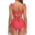 thumbnail image 2 of Mujeres de Empuje-up Vendaje Halter Fruncido de Alta Cintura Fondos Bikini Trajes de baño Rojo - B G Rojo - B G Xishao ropa, 2 of 2