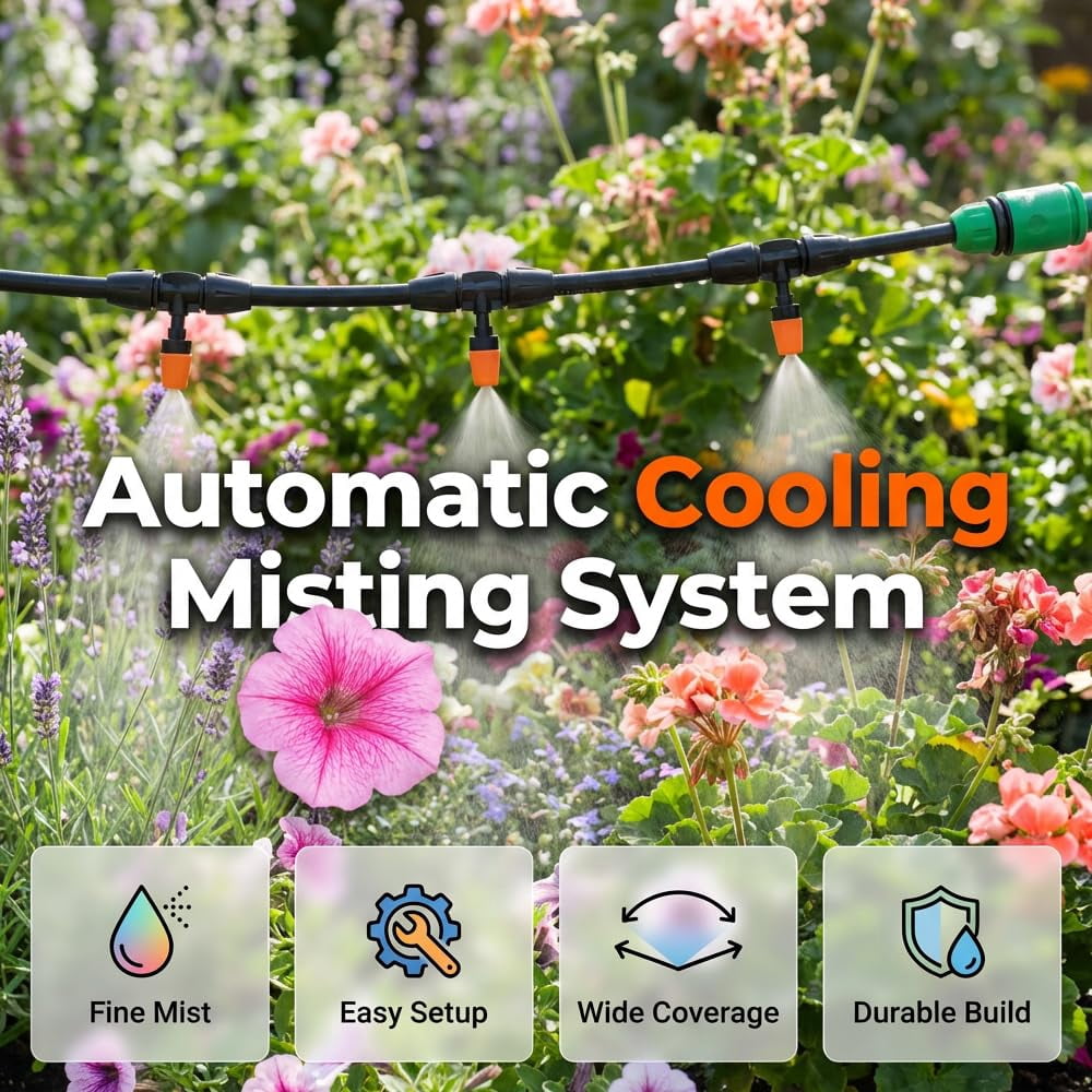 Drip Irrigation Kit, 33FT Plant Watering System, 5/16 inch Drip Line Irrigation with Adjustable Emitters, 360 Flexible Hose, 2026 Upgrade for Greenhouse Vegetable Garden Yard(33FT/8mm ID)Q