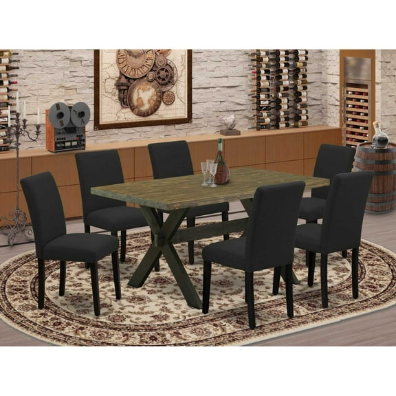 East West Furniture 7-Pc kitchen dining table set Includes 6 Dining Chairs with Upholstered Seat and High Back and a Rectangular Dinner Table - Black Finish