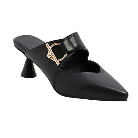 

Gzztg Sandals Fashionable Faux Leather Mid-Heel Shoes For Ladies Summer Size Wide Women