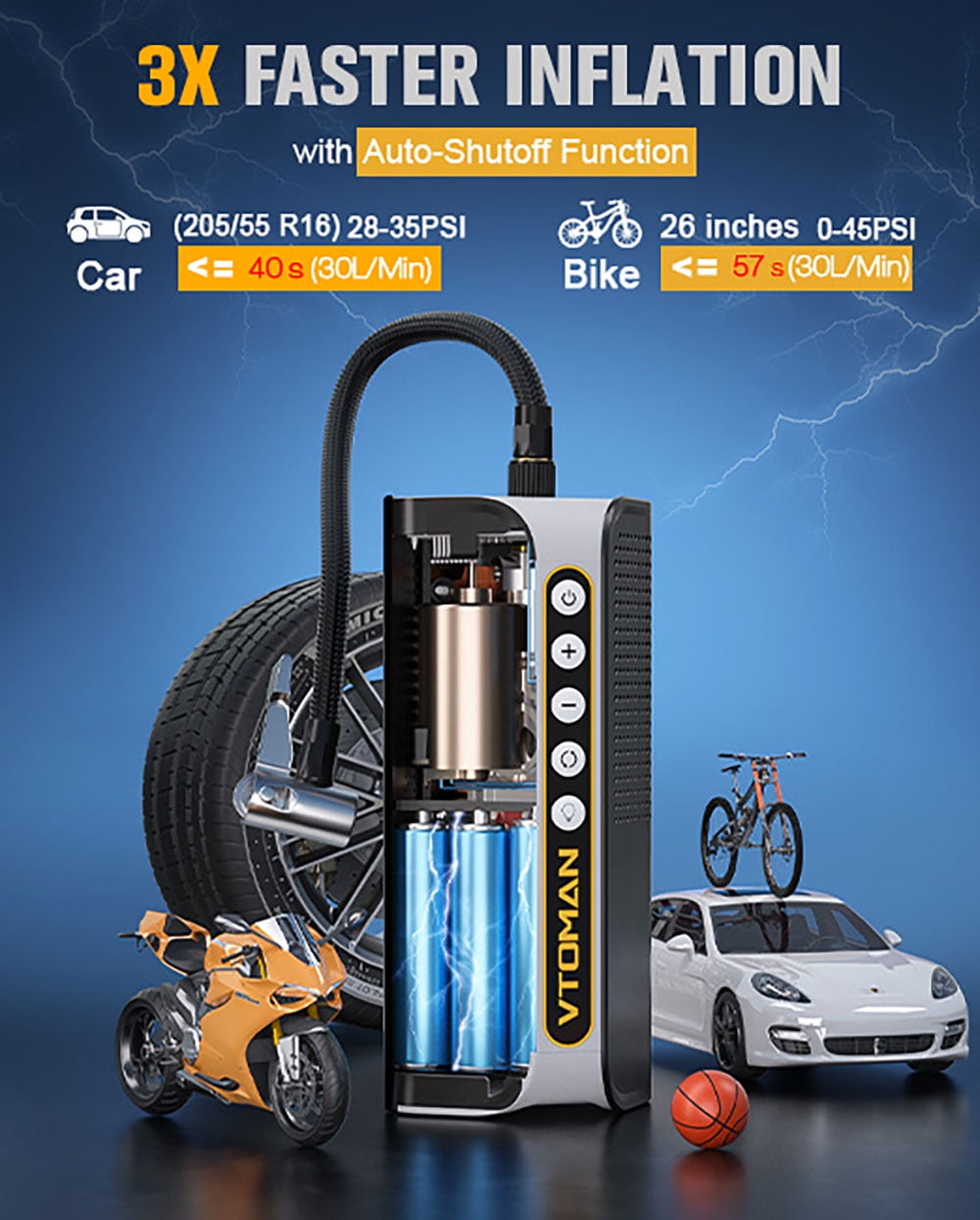 Clearance! VTOMAN X6 Pro Portable Air Compressor-160PSI Cordless Tire Inflator,7500mAh Compact Auto Tire Pump for Car/Bike/Balls