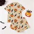 thumbnail image 3 of Elegyee Girl's Halloween Pajamas Pumpkin Short Sleeve Button Down Shirt Shorts Sleepwear, Khaki, Size 13-14, 3 of 8