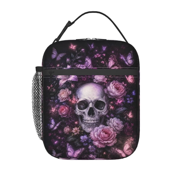 Gothic Rose Skull Lunch Bag Reusable Thermal Lunch Box with Handle for Women and Men