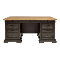 Pemberly Row Executive Credenza Desk Writing Table With Wood Plank Top Brown