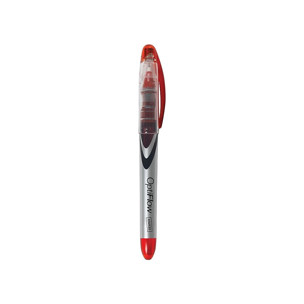 Staples OptiFlow Rollerball Pens Fine Point Red Ink Dozen (15196