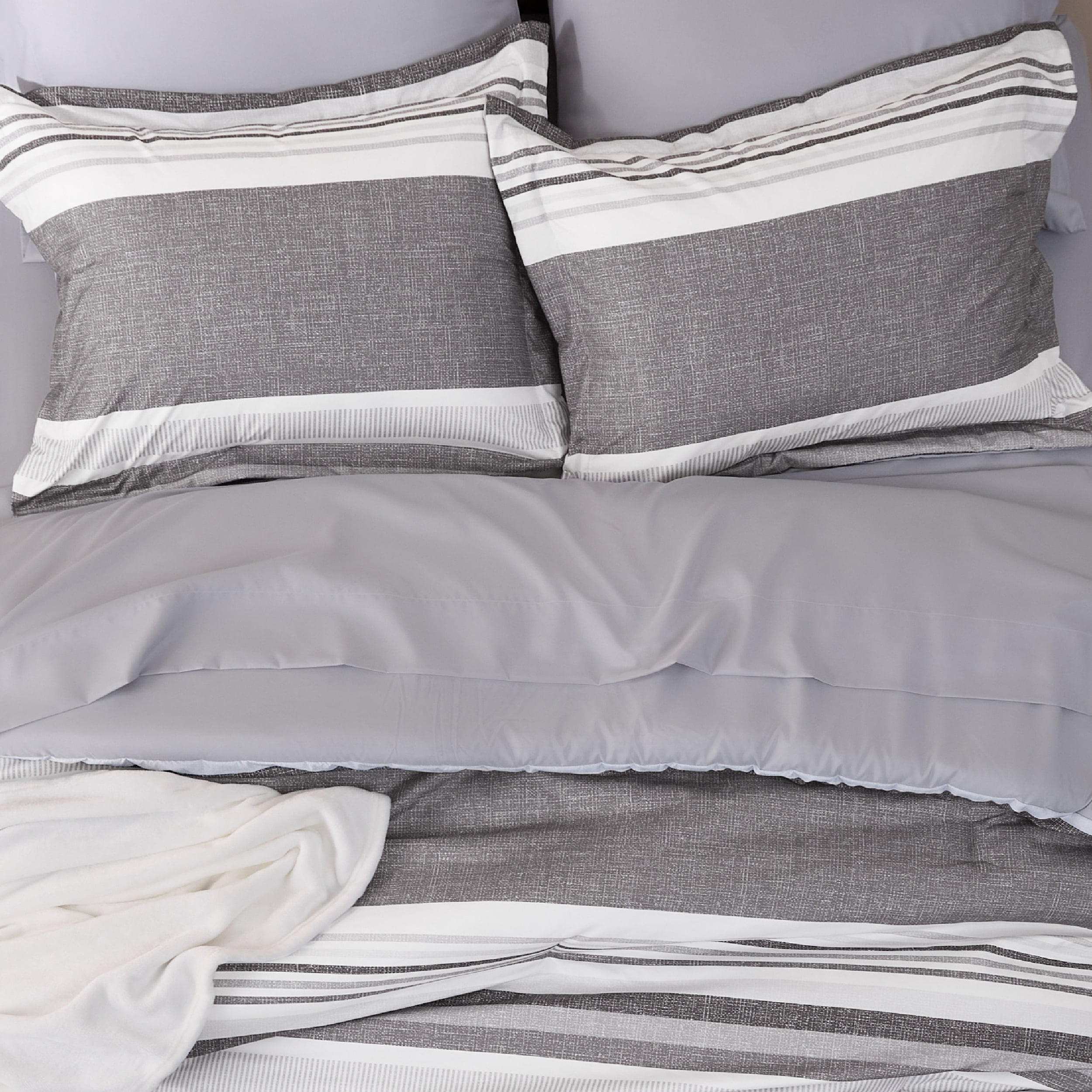 U by Bedsure Full Comforter Set - 7 Pieces Grey White Striped Bedding Sets Full Bed in A Bag with Comforters Full Size, Sheets, Pillowcases & Shams, Bed Sets