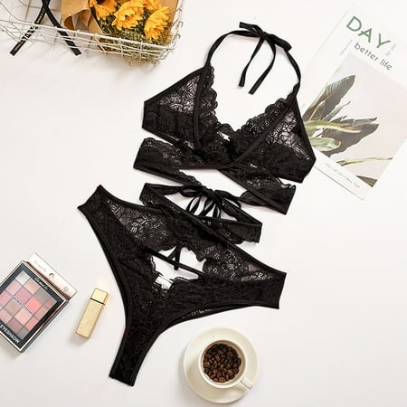 

Cathalem Sexy Bunny Outfit Ladies See Through Lace Eyelashes Lace Backless Women Lingerie V Neck Nightwear Satin Sleepwear Lace Underwear Black 3X-Large