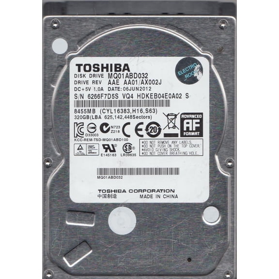 MQ01ABD032, AA01/AX002J, HDKEB04E0A02 S, Toshiba 320GB SATA 2.5 Hard Drive