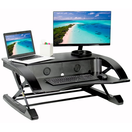 Vivo Black Elegant Height Adjustable Desk Monitor Riser Sit To