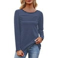 thumbnail image 2 of Kagetolytai T Shirts for Women Women's T Shirt Tee Print Long Sleeve Daily Weekend Fashion Basic V Neck Regular Top Zip Up Hoodie Women Dark Blue L, 2 of 5