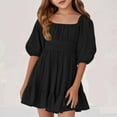 thumbnail image 2 of Jinhomg Babydoll Mini Dress for Girls Cute Tie Backless Mini Dresses Casual Puffy Sleeve Tie Back Summer Dress Princess Style Pleated Flowy Dresses Black 7 Years, 2 of 7