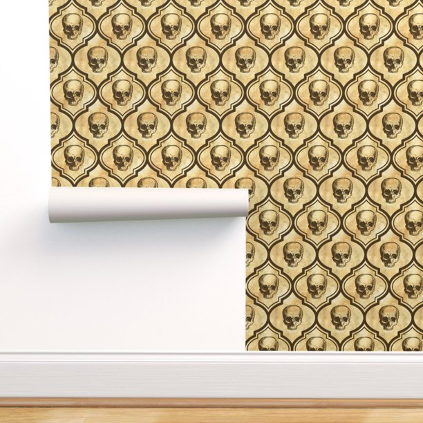 Peel & Stick Wallpaper 9ft x 2ft - Skull Edwardian Geometric Halloween