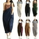 thumbnail image 2 of Pantalones casuales con tirantes de hombro cepillados en azul profundo de estilo retro artístico para mujer de talla grande, 2 of 5