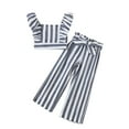 thumbnail image 2 of Antinious Toddler Girls Short Sleeve Round Neck Shirts Set Stripe Ruffle Sleeve Tops with Stripe Pants Belt Summer, 2 of 3