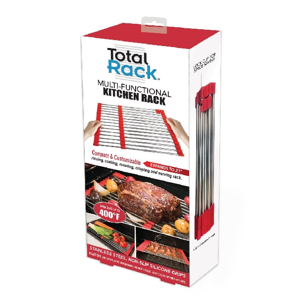 Total Rack Multipurpose Over-Sink Dish Drying, Cooling, Crisping, Roasting, Frosting, Thawing, Roasting, Serving, Trivet, Expandable 10” to 21” Stainless-Steel Rack