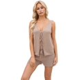 thumbnail image 3 of Women 2 Piece Casual Knit Loungewear V Neck Tie Front Vest Matching Shorts Sets Beach Cover Up Vacation Resort Outfits Pale Pinkish Gray XL, 3 of 7