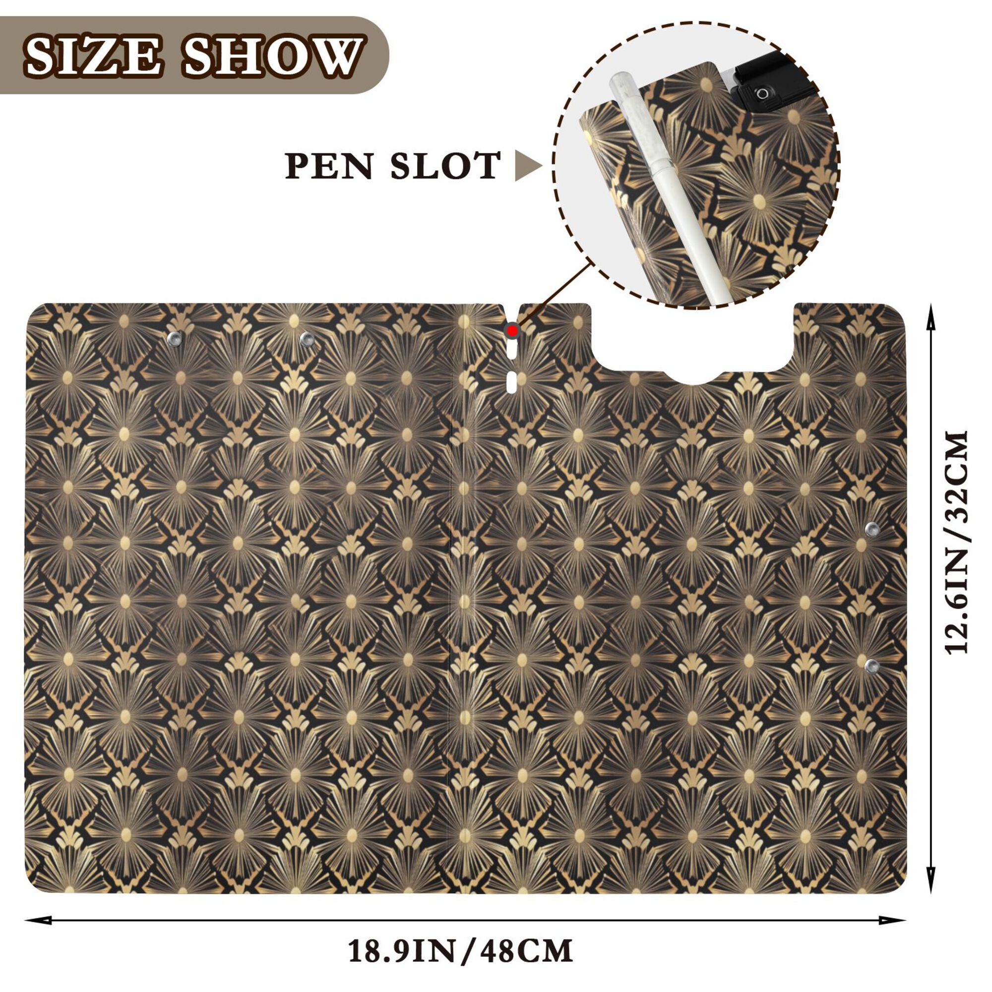 FORMRS A4 Clipboard Folder with Pen Holder Horizontal Foldable School Office Binder, Black Floral Pattern