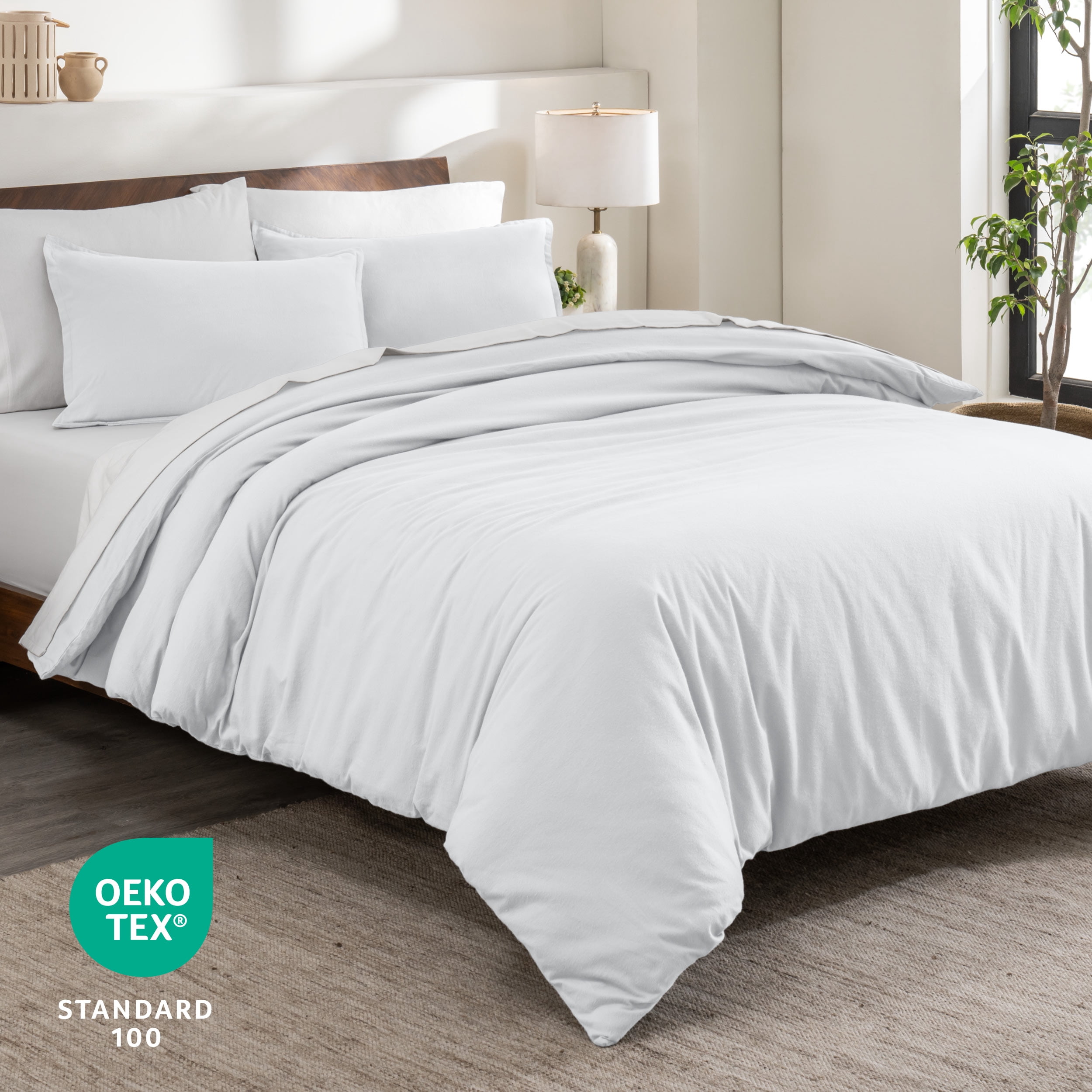 Bare Home Flannel Duvet Cover Set - 100% Flannel Cotton - Double Brushed - Cal King, White