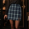 thumbnail image 4 of Aofany Plaid Skirt for Women Basic High Waisted Bodycon Mini Skirt Slim Fit Casual Short Pencil Skirt with Slit, 4 of 8