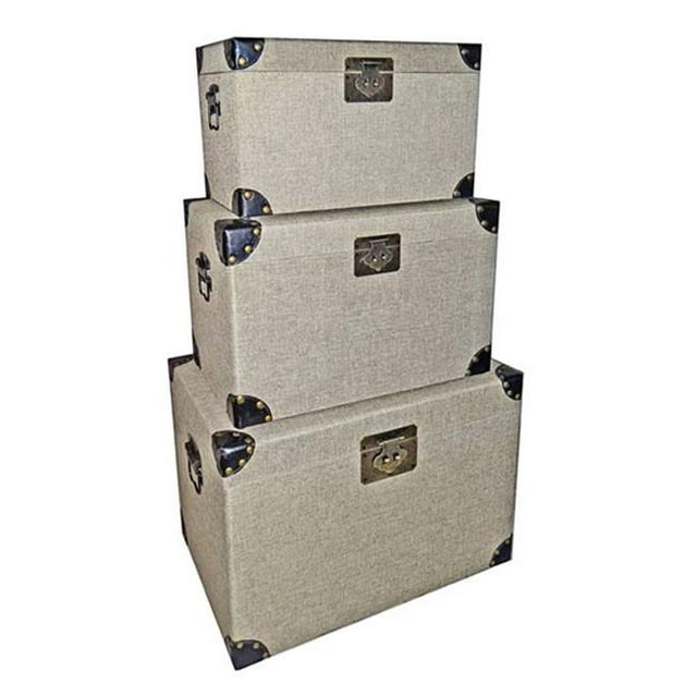 Cheung's FP-3098-3 Decorative Trunk in Plain Linen (Set of 3)
