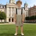 thumbnail image 2 of OSOLU Children Boys Outfits Short Sleeve Striped Shirts with Suspenders Summer Formal Wear Performance Comfortable Breathable Beach Vacation Clothing Sets, 2 of 5