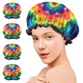 thumbnail image 7 of Shower Caps,Colorful Rainbow Tie Dye Spiral Pattern Waterproof Shower Cap for Women 4 Pieces,Double Reusable Hair Cover for Shower PEVA Elastic Stretch Hem, 7 of 7