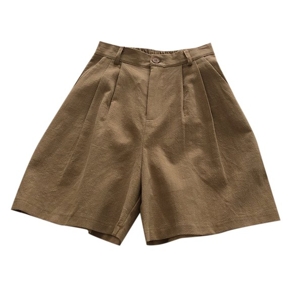 xingwang Clearance Plus Size Shorts for Women High Waisted,Women's Breathable Cotton And Linen Shorts Casual Retro High Waist Linen Wide Leg Capris Khaki XL