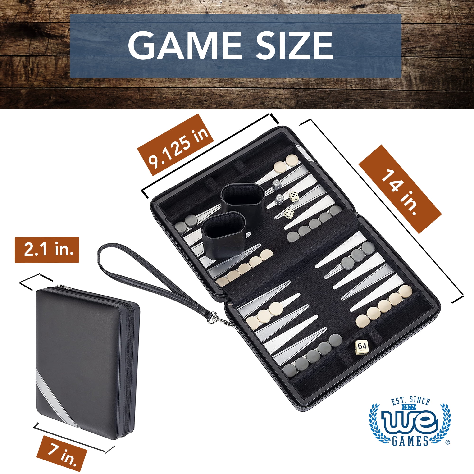 WE Games Magnetic Backgammon Set with Leatherette Case - Travel Size