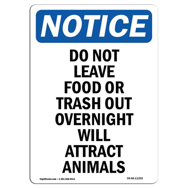 SignMission OS-NS-A-1218-V-11295 12 x 18 in. OSHA Notice Sign - Do Not Leave Food or Trash Out