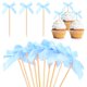 thumbnail image 1 of Uxcell 60-Pack Adornos de Cupcake en Forma de Lazo, Palillos de Pastel de Lazo de Cinta Decoración de Pastel de Cumpleaños para Despedida de Soltera [Azul Claro], 1 of 7