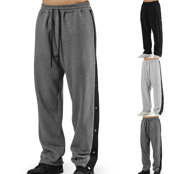 DODADAWANJ Mens Fleece Lined Sweatpants Cotton Side Button Drawstring Waist Basketball Pants Color Block Hiking Pants for Tracking Gym Athletic S