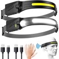 thumbnail image 1 of Linterna frontal LED recargable, paquete de 2 lámparas frontales de haz ancho de 270 ° con sensor de movimiento, 5 modos, linterna frontal impermeable liviana para correr de noche, 1 of 5