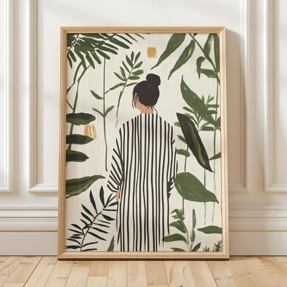 Elegant Nature Woman Portrait Wall Art, Feminine Silhouette With Greenery, Woman Surrounded By Plants, Bohemian Minimalist Print Wall Art, Modern Wall Decor, 8x12 UNFRAMED