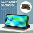 thumbnail image 3 of Dteck Strong Magnetic Case for iPhone 16 Pro, Compatible with MagSafe, iPhone 16 Pro Wallet Case with RFID Blocking Holder Slots, PU Leather Flip Folio Cover Kickstand Shockproof,Brown, 3 of 9