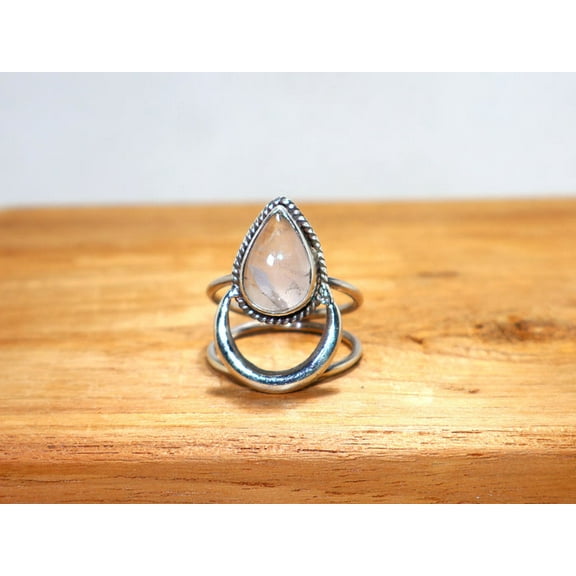 Heaven Crafts Natural Rose Quartz Ring Solid 925 Sterling Silver January Birthstone Crytal Jewelry Cabochan Ring For Her