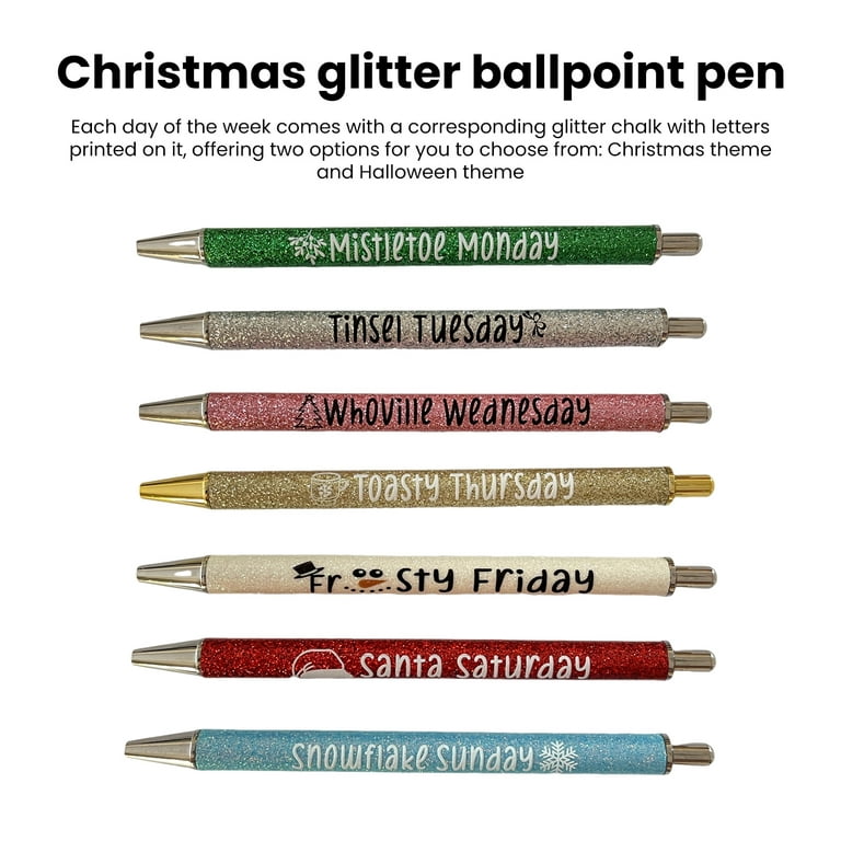 7PCS Christmas Weekday Glitter Pen Funny Pens Christmas Weekday Glitter Pen