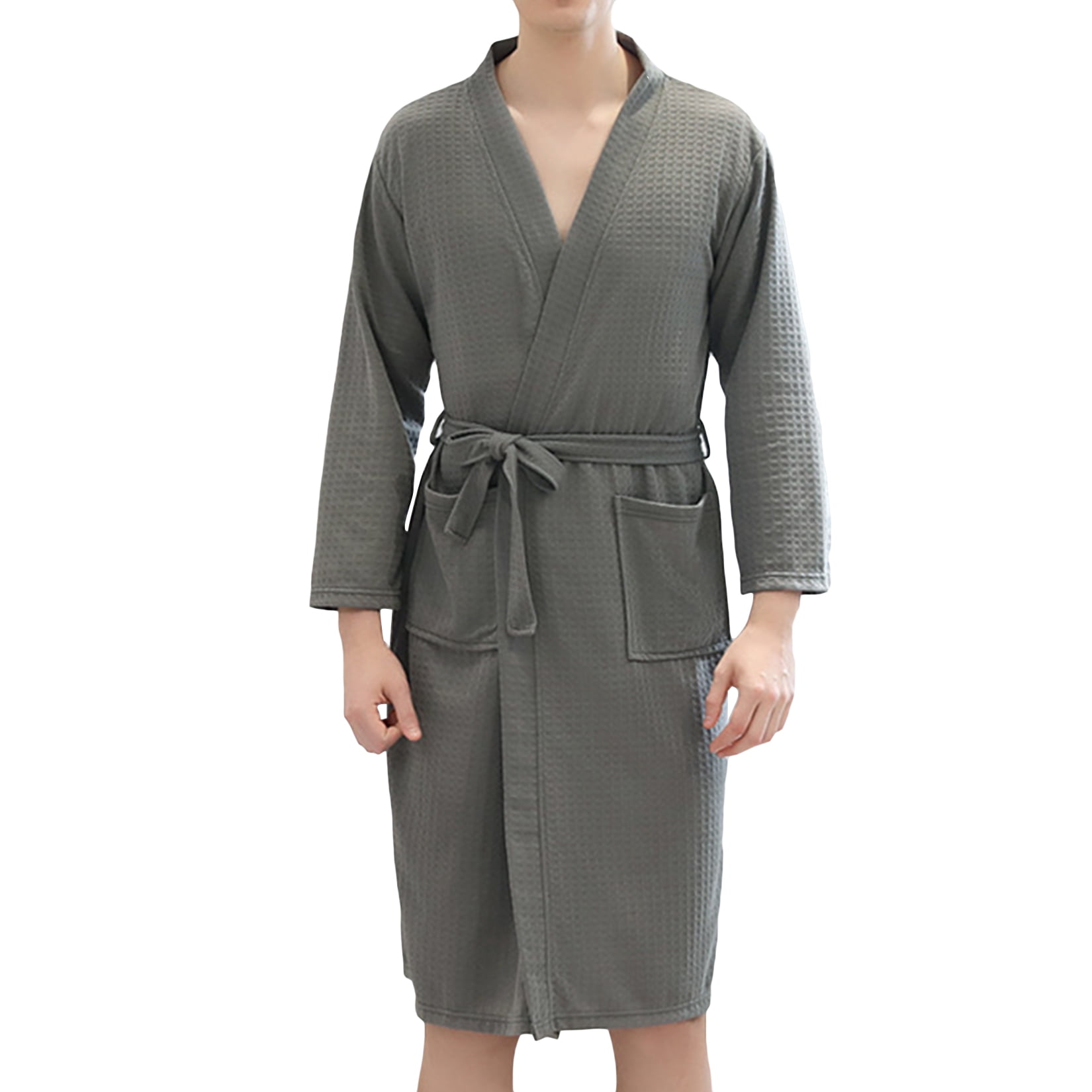 Lu's Chic Men's Waffle Robe Short Sleeve Kimono Lightweight Bathrobe