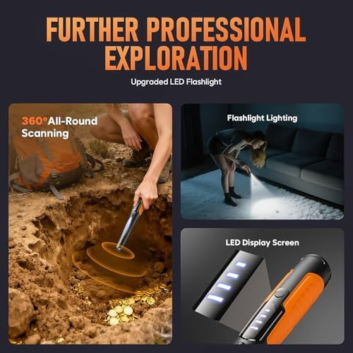 Metal Detector Pinpointer, Search Treasure Pinpointing Finder Probe with LCD Display, Professional Waterproof Handheld Pin Pointer Wand with 4 Modes for Metal Detector Adults, Kids