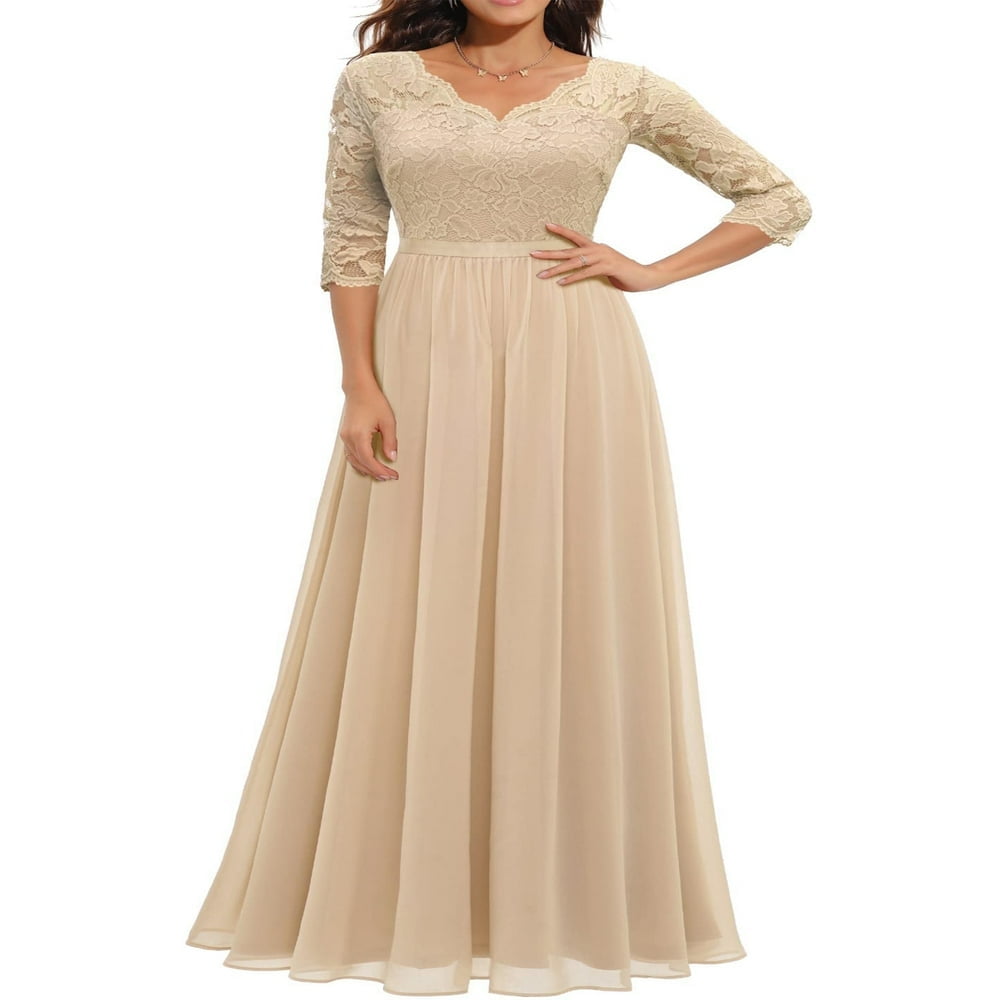 Women Cocktail Dress 3/4 Lace Sleeve V Neck Wedding Bridesmaid Dresses High  Waist Backless Club Midi Dress - Walmart.ca