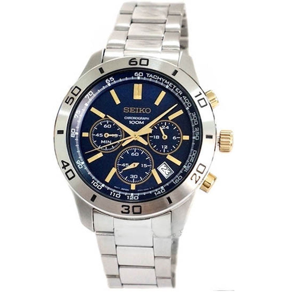 seiko men's blue dial chrono bracelet watch