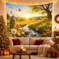 thumbnail image 3 of Stream and Red Barn at Golden Hour, Serene Farmhouse for Nature Lovers, Rustic Landscape Wall Art, Thanksgiving Gift, Tapestry Wall Hanging for Living Room and Bedroom, 3 of 7