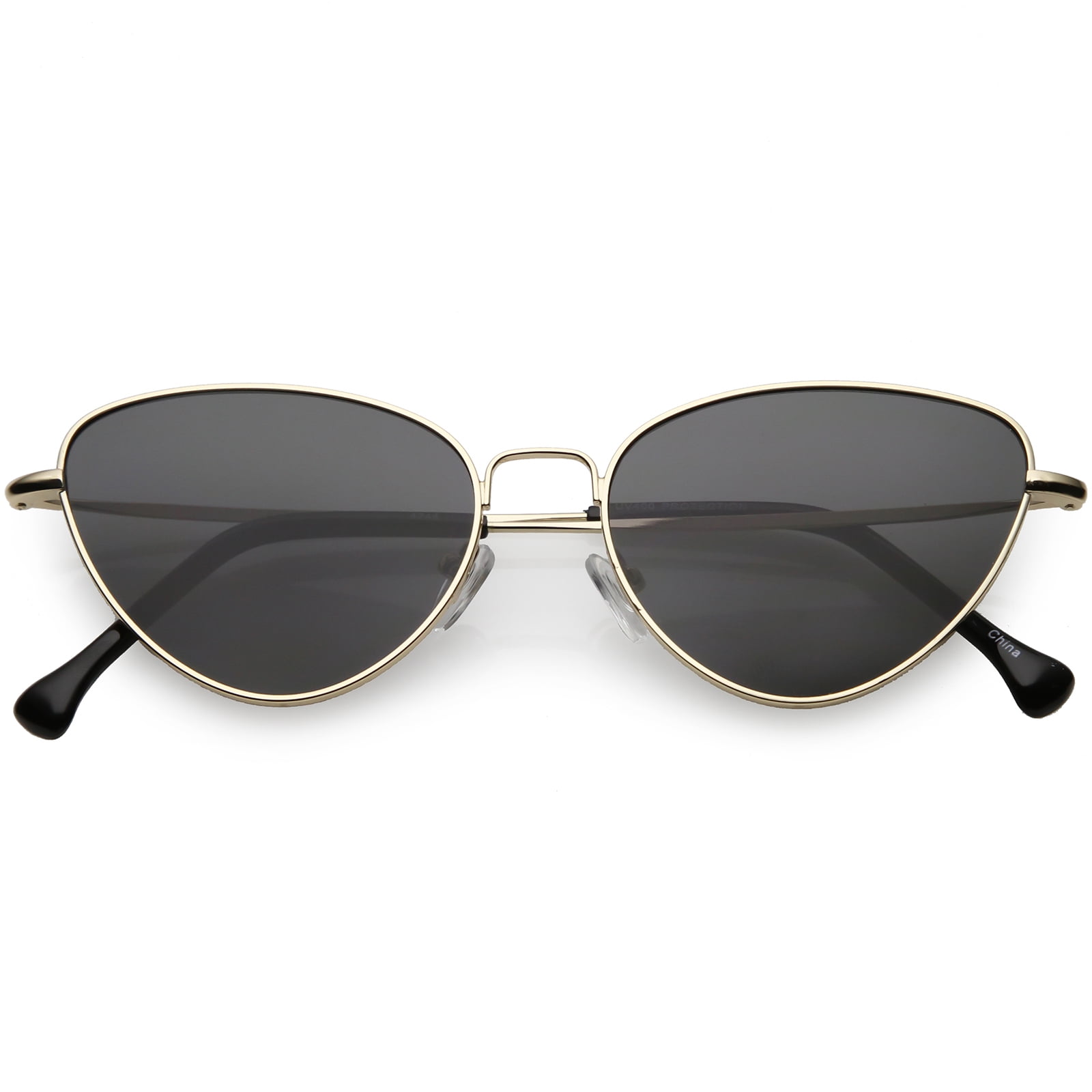 Women S Slim Metal Cat Eye Sunglasses Neutral Colored Flat Lens 54mm Gold Smoke