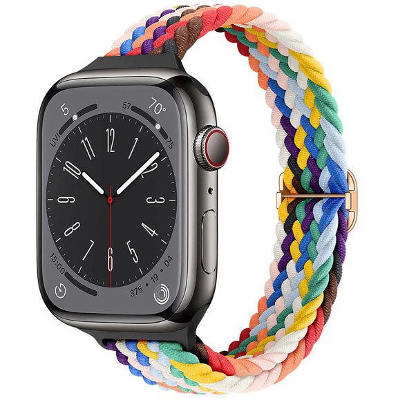 LEIXIUER Stretchy Slim Braided Solo Loop Bands Compatible with Apple Watch Bands 41mm 40mm 38mm 49mm 45mm 44mm 42mm Women Men, Thin Nylon Wristband for iWatch Series 9 8 7 SE 6 5 4 3 2 1 Ultra