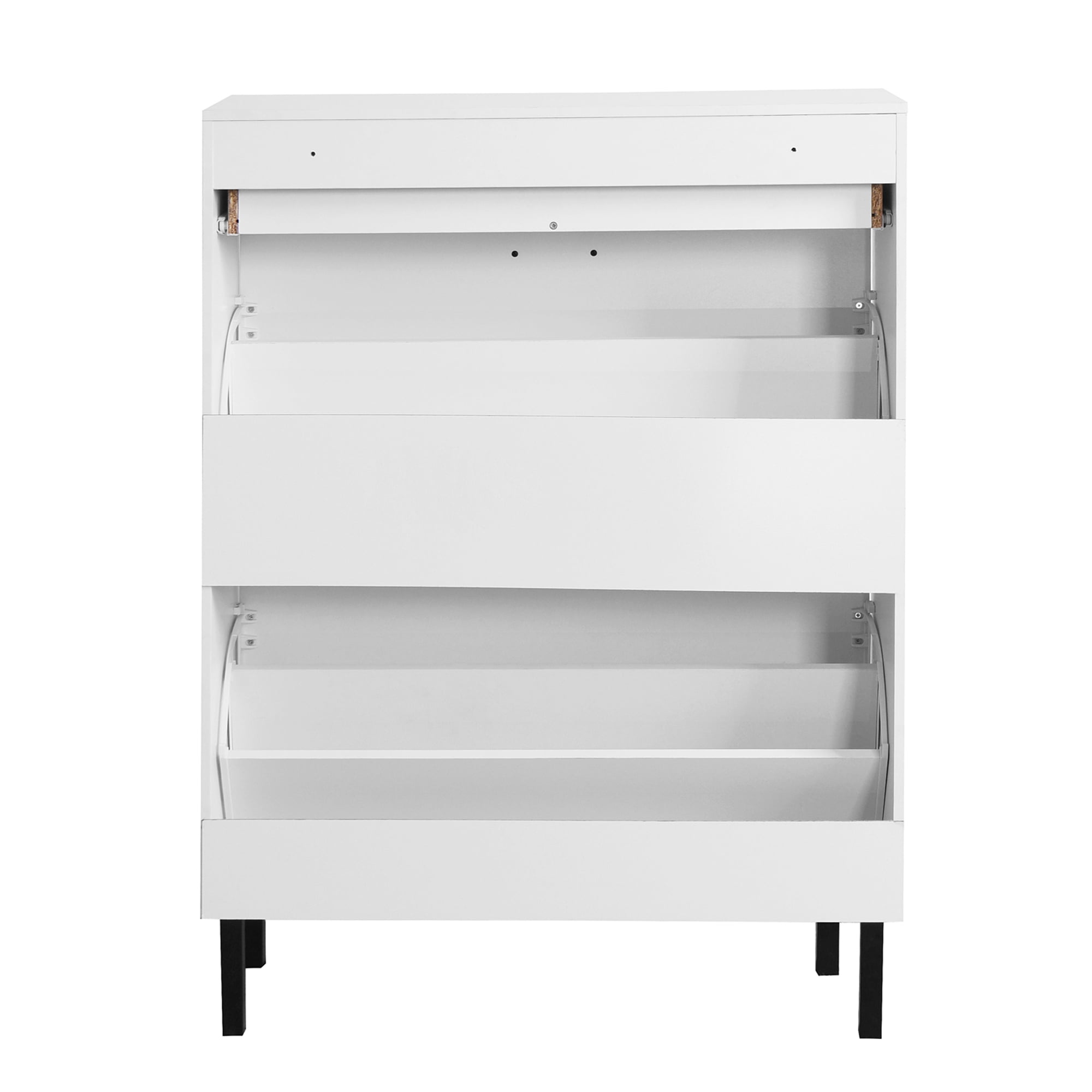 Kadyn 43.30"H Shoe Cabinet, Freestanding Shoe Rack Storage Organizer with Drawers & Metal Legs, White Shoe Storage Cabinet with 2 Flip Drawers for Entryway