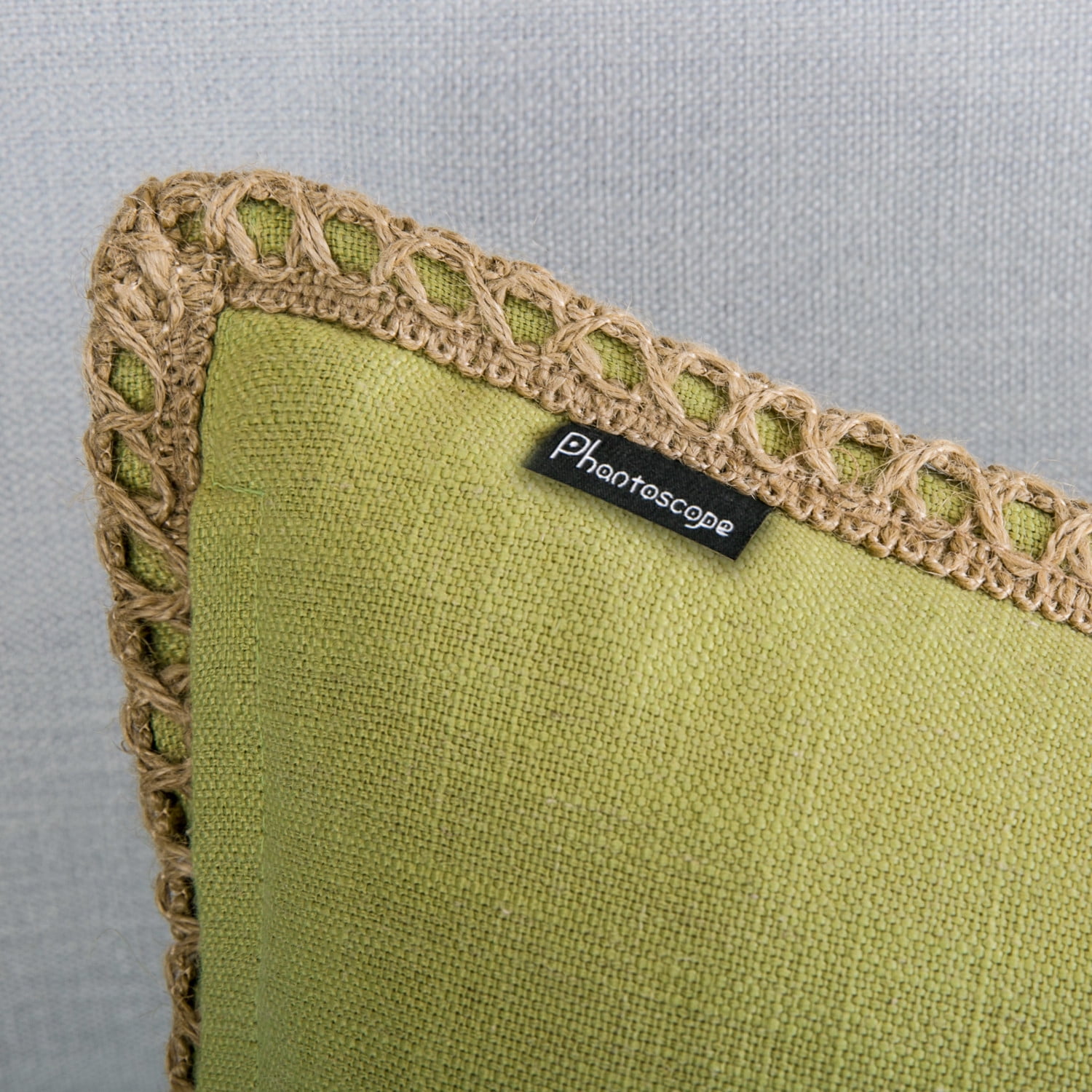 Phantoscope Linen Trimmed Farmhouse Series Decorative Throw Pillow, 20" x 20", Water Green, 1 Pack