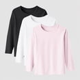 thumbnail image 2 of HCNTES Boys T-Shirt with Long Sleeve, Crew Neck Super Soft Cotton Loose Fit Casual Pullover Tees 3-Pack(White,1-2 Years), 2 of 4