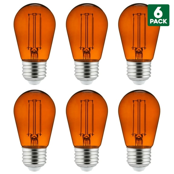 6-Pack of Sunlite LED Transparent Orange Colored Medium Base (E26) Bulb - Parties, Decorative, and Holiday 15,000 Hours Average Life